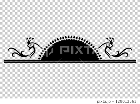 亞洲風格裝潢。孔雀插圖。 129012363