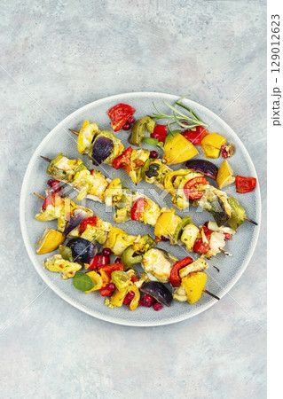 Delicious grilled fish and vegetables. Delicious grilled fish and vegetables. 129012623