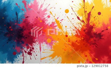 Digital Paint Splatter With Abstract Messy Texture 129012738