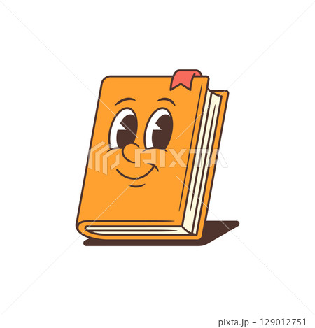 Cute Orange Cartoon Book Mascot With Smiling Face And Bookmark Accent Vector Illustration 129012751