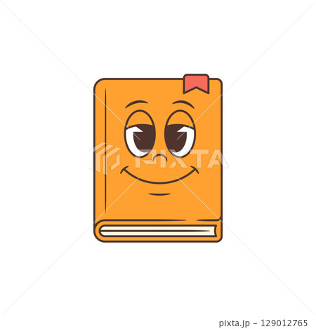 Joyful Playful Bright Orange Cartoon Book Mascot With Pink Bookmark And Friendly Expression Vector Illustration Joyful Playful Bright Orange Cartoon Book Mascot With Pink Bookmark And Friendly Expression Vector Illustration 129012765