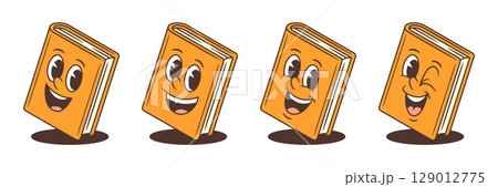 Cheerful Animated Orange Book Mascots With Playful Expressions And Dynamic Poses Vector Illustration Cheerful Animated Orange Book Mascots With Playful Expressions And Dynamic Poses Vector Illustration 129012775