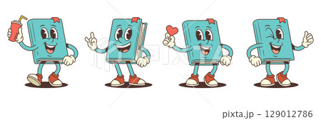 Blue Cartoon Book Character Showing Rock Sign Heart Lemonade Thumbs Up Fun Vector Illustration Blue Cartoon Book Character Showing Rock Sign Heart Lemonade Thumbs Up Fun Vector Illustration 129012786