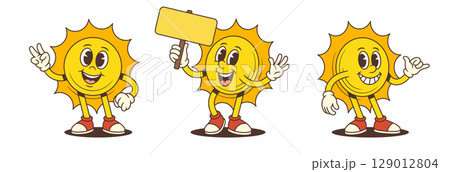 Friendly Cartoon Sun Mascot Making Peace Sign Waving And Pointing With Cheerful Energy Vector Illustration Friendly Cartoon Sun Mascot Making Peace Sign Waving And Pointing With Cheerful Energy Vector Illustration 129012804