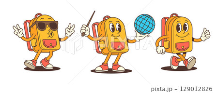 Cool School Backpack Character With Globe Thumbs Up And Peace Sign Vector Illustration Cool School Backpack Character With Globe Thumbs Up And Peace Sign Vector Illustration 129012826