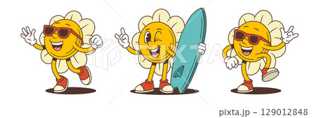 Cool Playful Cartoon Flower Mascots With Sunglasses And Fun Summer Poses Vector Illustration Cool Playful Cartoon Flower Mascots With Sunglasses And Fun Summer Poses Vector Illustration 129012848
