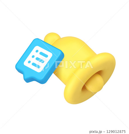 Bright Yellow Bell 3D Realistic Icon Symbolizing Notification Alerts List Management Digital Badge 129012875