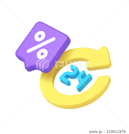 Bright Purple Percent Sign On Yellow Arrow 3D Realistic Icon For Sales Discounts Promotions 129012876