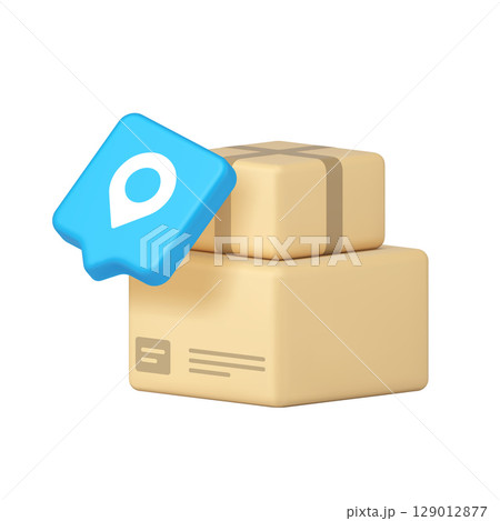 Two Cardboard Boxes With Blue Tracking Pin 3D Icon Representing Modern Delivery Services And Logistics 129012877