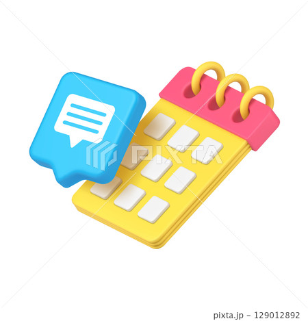 Bright Blue Chat Bubble Overlapping Vibrant Yellow Calendar Symbolizing Scheduling In 3d Icon Bright Blue Chat Bubble Overlapping Vibrant Yellow Calendar Symbolizing Scheduling In 3d Icon 129012892