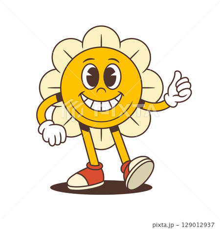 Happy Flower Character Giving Peace Sign With Inviting Smile And Cheerful Pose Vector Illustration Happy Flower Character Giving Peace Sign With Inviting Smile And Cheerful Pose Vector Illustration 129012937