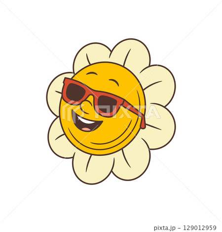 Stylish Retro Flower Character Wearing Sunglasses With Playful Confident Smile Vector Illustration Stylish Retro Flower Character Wearing Sunglasses With Playful Confident Smile Vector Illustration 129012959