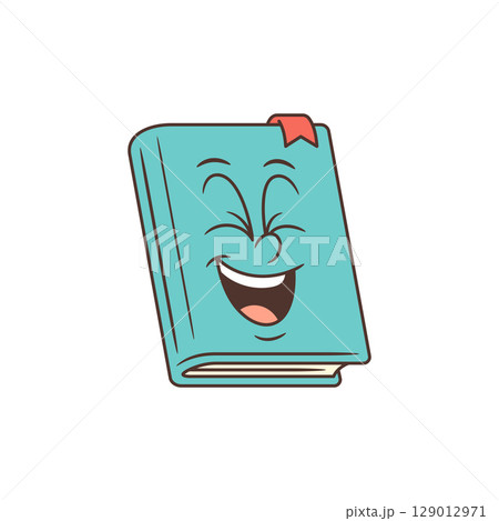 Cheerful Light Blue Animated Book Mascot With Joyful Face Red Bookmark Educational Vector Illustration 129012971
