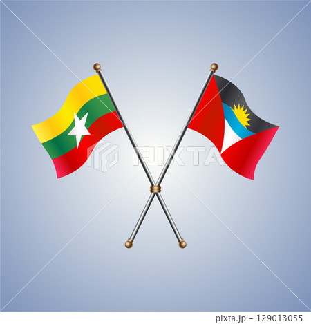 Myanmar and Antigua and Barbuda flag. Vector Illustration Myanmar and Antigua and Barbuda flag. Vector Illustration 129013055