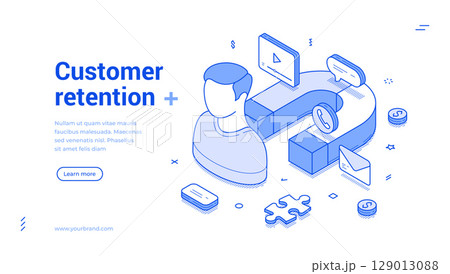 Customer retention business marketing strategy outline isometric web banner design template vector 129013088