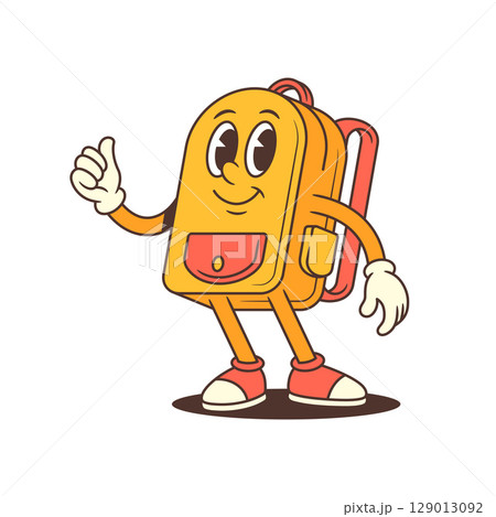 Cheerful Backpack Mascot Giving Thumbs Up in Confident Standing Pose for School Projects Vector Illustration 129013092