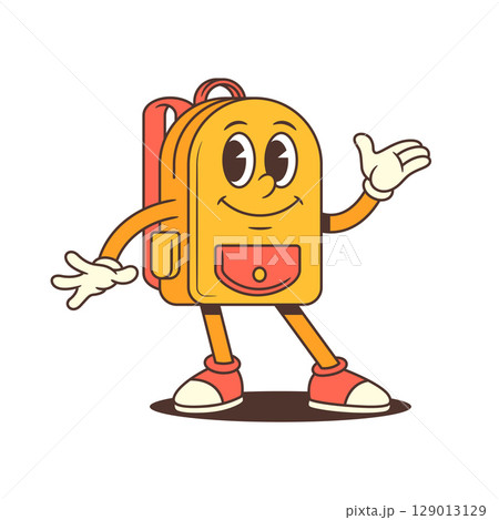 Relaxed Backpack Mascot Waving With One Hand On Hip And Casual Expression Vector Illustration 129013129
