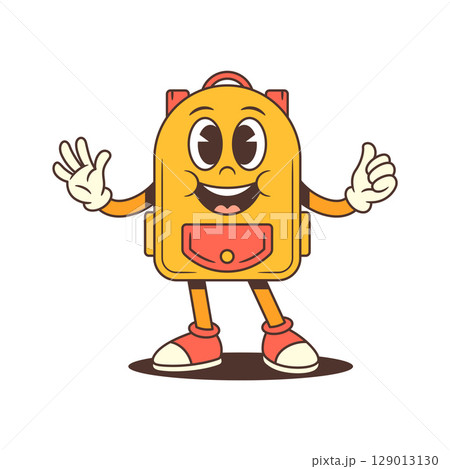 Happy Backpack Mascot Giving Thumbs Up With Energetic Pose And Wide Smile Vector Illustration 129013130
