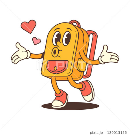 A Joyful Backpack Character Jumping With Hearts Floating Arms Open Expressing Love Vector Illustration 129013136