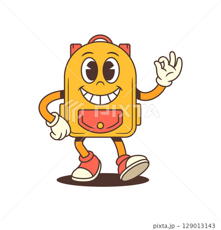 Energetic Backpack Mascot Giving High Five with Big Smile Vector Illustration 129013143