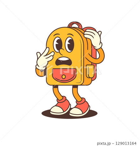 Worried Backpack Mascot with Expressive Face and Curious Gesture in Hesitant School Pose Vector Illustration Worried Backpack Mascot with Expressive Face and Curious Gesture in Hesitant School Pose Vector Illustration 129013164