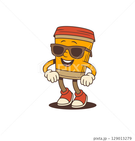 Cheerful Cool Coffee Cup Mascot Wearing Sunglasses Giving Thumbs-Up And Standing Relaxed Vector Illustration 129013279
