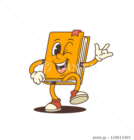Orange Book Mascot Winking And Showing ILY Hand Gesture With Happy Expression Vector Illustration 129013365