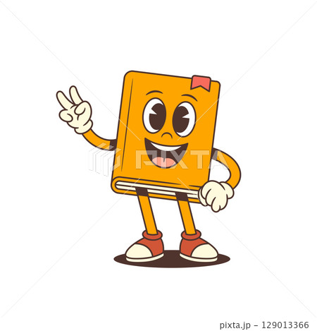 Orange Cartoon Book Mascot Showing Victory Hand Gesture With Happy Face Expression Vector Illustration 129013366