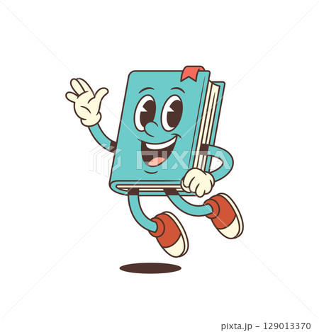 Cheerful Blue Book Mascot Jumping With Joy And Waving In Fun Playful Style Vector Illustration 129013370