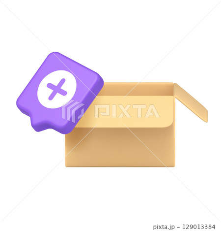 3d Realistic Icon With Open Cardboard Box And Add Button For Modern Logistics Or Delivery Service 3d Realistic Icon With Open Cardboard Box And Add Button For Modern Logistics Or Delivery Service 129013384