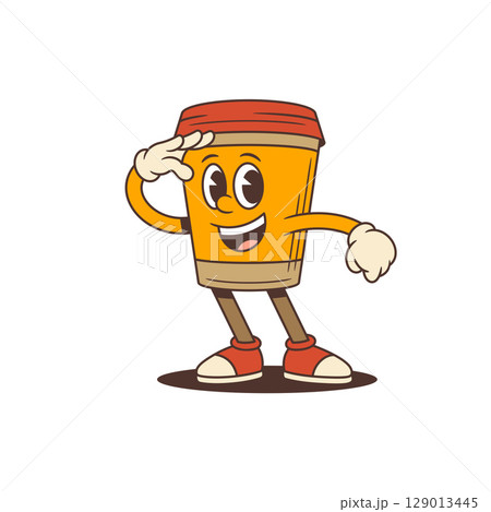 Cheerful Coffee Cup Mascot Saluting With A Friendly Gesture Vector Illustration 129013445