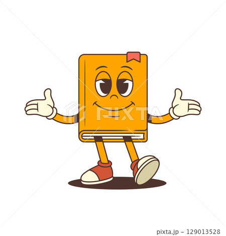Cheerful Cartoon Book Mascot With Open Arms In Friendly Welcoming Pose Smiling Character Vector Illustration Cheerful Cartoon Book Mascot With Open Arms In Friendly Welcoming Pose Smiling Character Vector Illustration 129013528