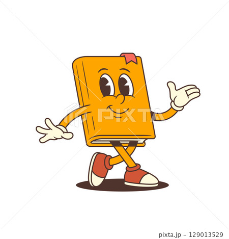 Happy Cartoon Book Mascot Walking Forward With Joyful Expression And Red Shoes Smiling Vector Illustration Happy Cartoon Book Mascot Walking Forward With Joyful Expression And Red Shoes Smiling Vector Illustration 129013529