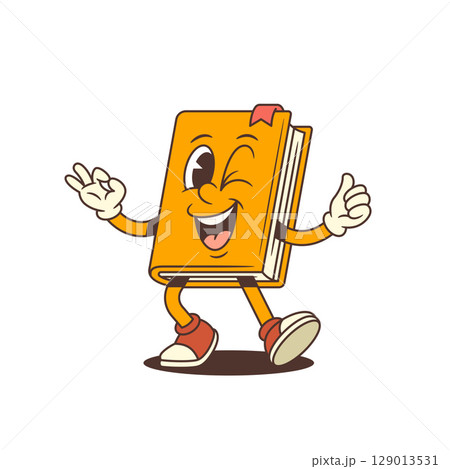 Smiling Cartoon Book Mascot Winking And Showing OK Hand Sign In Fun Positive Pose Vector Illustration 129013531
