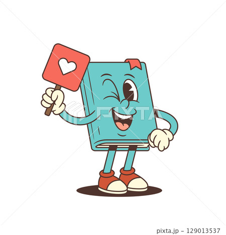 Blue Cartoon Book Mascot Winking And Holding Heart Sign Smiling Cheerful Character Art Illustration Blue Cartoon Book Mascot Winking And Holding Heart Sign Smiling Cheerful Character Art Illustration 129013537
