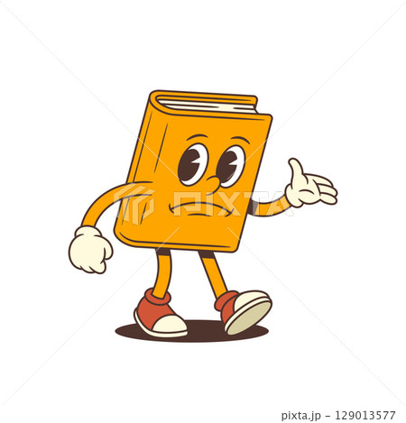 Orange Sad Cartoon Book With Disappointed Expression Shrugging Hand Gesture Showing Failure Concept 129013577