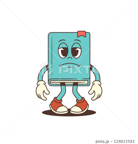 Blue Sad Cartoon Book Mascot Standing With Drooped Hands And Downcast Expression Vector Illustration 129013583