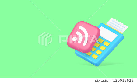 Shopping wireless cashless financial transaction payment bill machine copy space banner Shopping wireless cashless financial transaction payment bill machine copy space banner 129013623