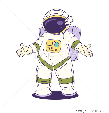 Cartoon Astronaut Mascot In White Suit With Jetpack Ready For Fun Space Exploration Adventure 129013625