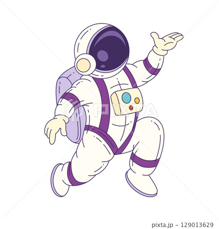 Cartoon Mascot Astronaut In Space Suit Standing Ready For Exploration And Cosmic Adventure Cartoon Mascot Astronaut In Space Suit Standing Ready For Exploration And Cosmic Adventure 129013629
