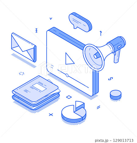 Social media network content marketing video blog vlog live streaming minimalist isometric vector Social media network content marketing video blog vlog live streaming minimalist isometric vector 129013713