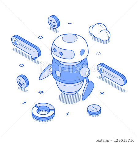 AI chatbot artificial intelligence robotic assistance communication minimalist isometric vector 129013716