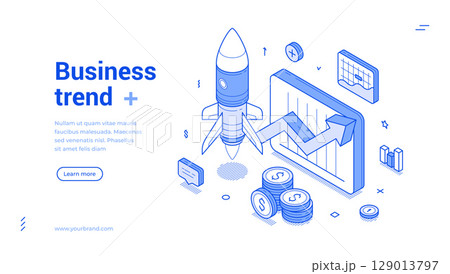 Business trend analysis with isometric design featuring growth and innovation elements 129013797