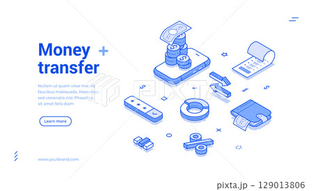 Exploring the process of money transfer through modern isometric design and elements 129013806