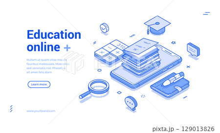 Online education e learning remotely class school web banner isometric vector illustration 129013826