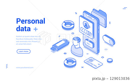 Personal data account verification user profile smartphone application web banner isometric vector 129013836