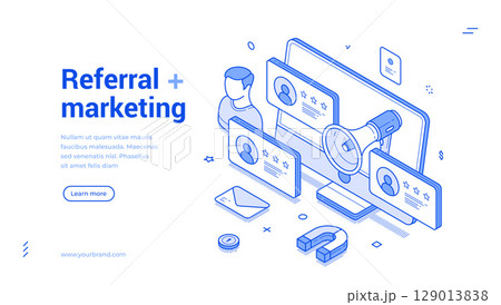 Referral marketing network business partnership program strategy web banner isometric vector 129013838