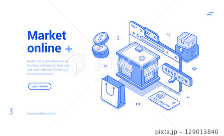 Market online shopping browser marketplace site web banner isometric vector illustration Market online shopping browser marketplace site web banner isometric vector illustration 129013840