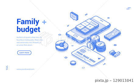 Family budget accounting bookkeeping calculation web banner isometric vector illustration 129013841