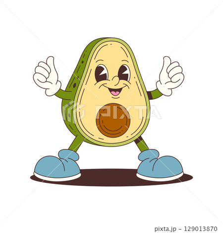 Smiling Avocado Mascot Character With Thumbs Up Wearing Blue Shoes For Healthy Food Design Smiling Avocado Mascot Character With Thumbs Up Wearing Blue Shoes For Healthy Food Design 129013870